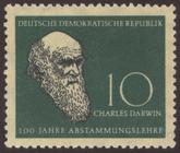 Briefmarke zu Deutsche Demokratische Republik (DDR) Charles Robert Darwin und Carl von Linne 10 Pfg schwärzlichopalgrün/schwarz