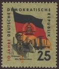 Briefmarke zu Deutsche Demokratische Republik (DDR) 10 Jahre Deutsche Demokratische Republik 25 Pfg mehrfarbig