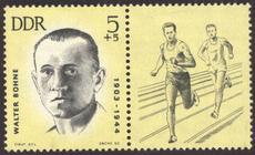 Briefmarke zu Deutsche Demokratische Republik (DDR) Erhaltung der Mahn- und Gedenkstätten: ermordete Sportler 5+5 Pfg mittelgelb/schwarz