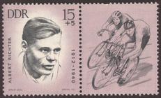 Briefmarke zu Deutsche Demokratische Republik (DDR) Erhaltung der Mahn- und Gedenkstätten: ermordete Sportler 10+5 Pfg mattgelboliv/schwarz