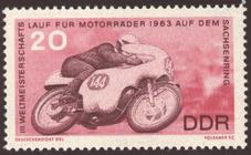 Briefmarke zu Deutsche Demokratische Republik (DDR) III. Weltmeisterschaftslüfe im Motocross in Apolda,Motorradrennen am Sachsenring 20 Pfg mehrfarbig