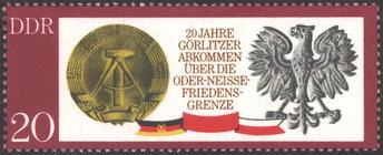 Briefmarke zu Deutsche Demokratische Republik (DDR) 20 Jahre Görlitzer Abkommen zur Oder-Neisse-Grenze 20 Pfg mehrfarbig