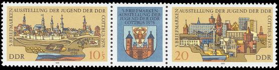 Briefmarke zu Deutsche Demokratische Republik (DDR) 5. Briefmarkenausstellung der Jugend Cottbus Diverse Pfg mehrfarbig