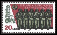 Briefmarke zu Deutsche Demokratische Republik (DDR) 25 Jahre Kampfgruppen der Arbeiterklasse 20 Pfg mehrfarbig