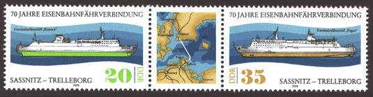 Briefmarke zu Deutsche Demokratische Republik (DDR) 70 Jahre Eisenbahnfährverbindung Sassnitz-Trelleborg Diverse Pfg mehrfarbig
