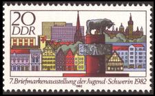 Briefmarke zu Deutsche Demokratische Republik (DDR) Briefmarkenausstellung der Jugend Schwerin 20 Pfg mehrfarbig