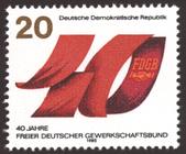Briefmarke zu Deutsche Demokratische Republik (DDR) 40 Jahre Freier Deutscher Gewerkschaftsbund 20 Pfg mehrfarbig