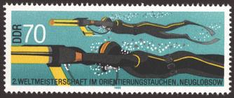 Briefmarke zu Deutsche Demokratische Republik (DDR) Weltmeisterschaften im Orientierungstauchen in Neiglobsow 70 Pfg mehrfarbig
